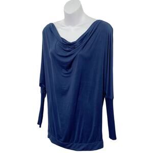 AKIRA Chicago Red Label Womens Sz M Blue Faux Suede Blouse Open Back Dolman Slve